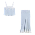 Women's Skirt Set 2026 Spring Elegant Lace Thin Straps Tops Hihg Waist Elastic Waist Midi Skirts Fashion Sexy Female 2 Piece Set