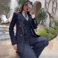Fashion Navy Blue Striped Women Suit 3 Pcs Female Clothing Slim Fit Formal Office Lady Blazer Set (Jacket+Vest+Pants)