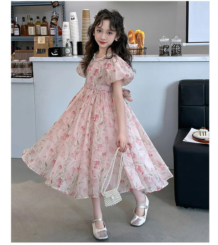 summer Elegant Flower Princess Dresses vestidos elegantes para mujer kids girls dress clothes vestido verano 12 14 enfant fille