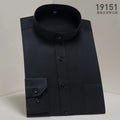 Men's stand up collar shirt classic round neck slim fit vertical collar long sleeved white shirt