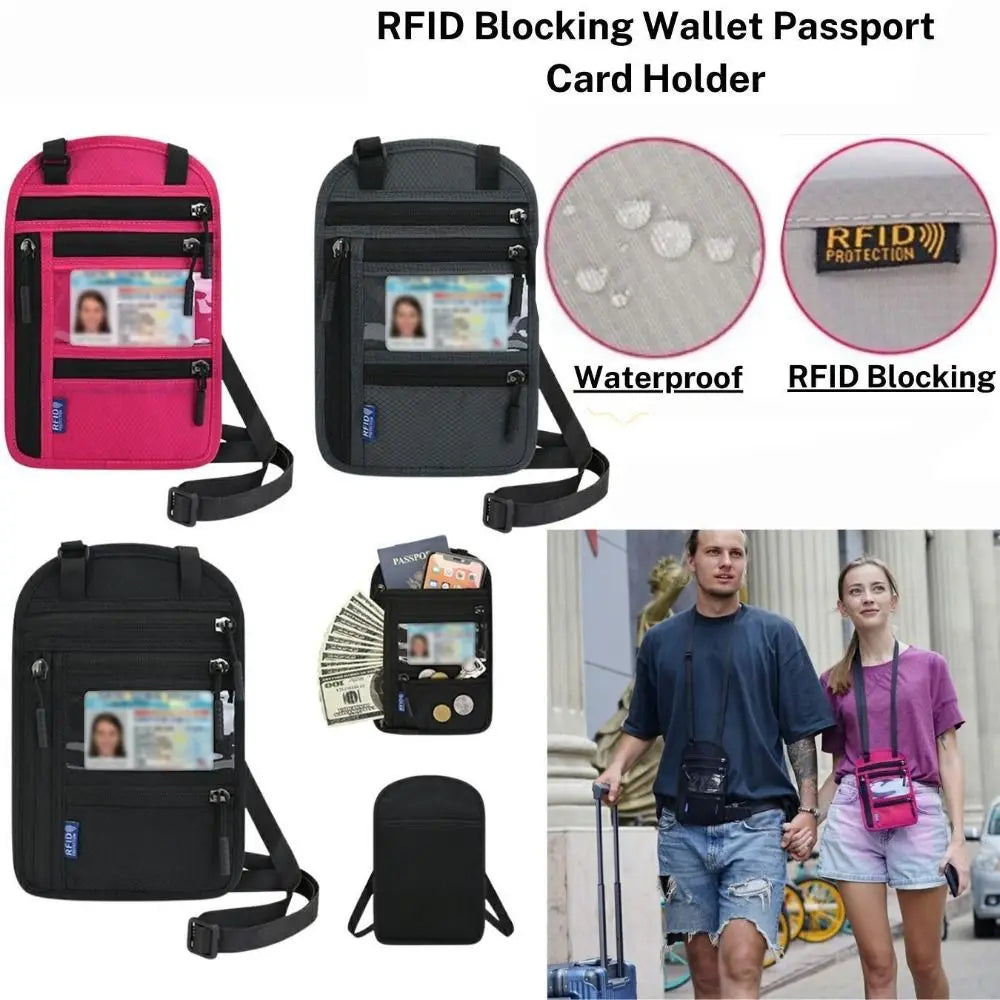 Anti-theft Security Stash Pouch Nylon RFID Blocking Passport Bag with Adjustable Neck Strap Waterproof Travel Neck Wallet