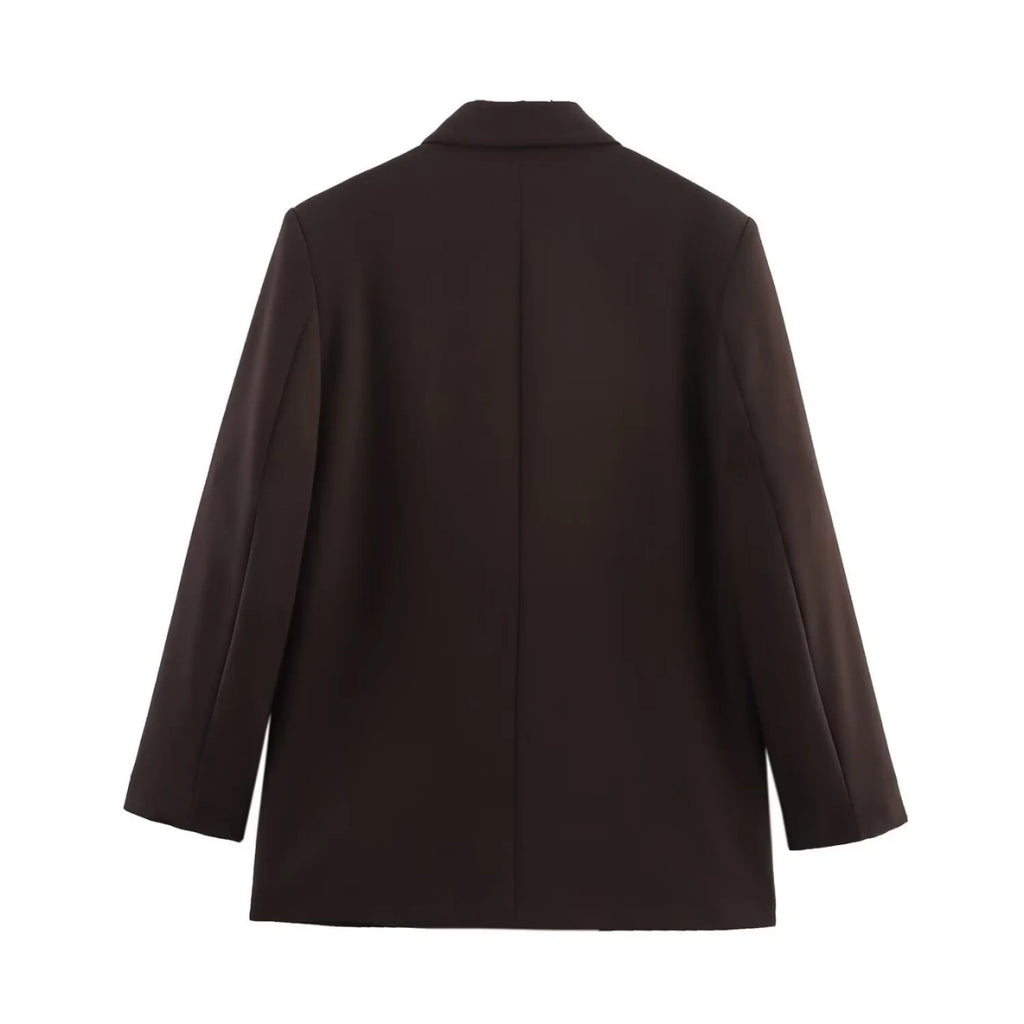 Women Elegant Solid Blazers Female Simple Style Double Breasted Long Sleeved Suit Jackets Casual Office Lady Suit Jackets Tops