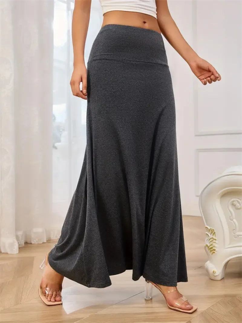 KIDCRKJ Long Skirt Women Autumn 2026 New Skirts Knitted Solid Urban Office Lady Fashion Clothes High Waist Maxi Skirts Faldas