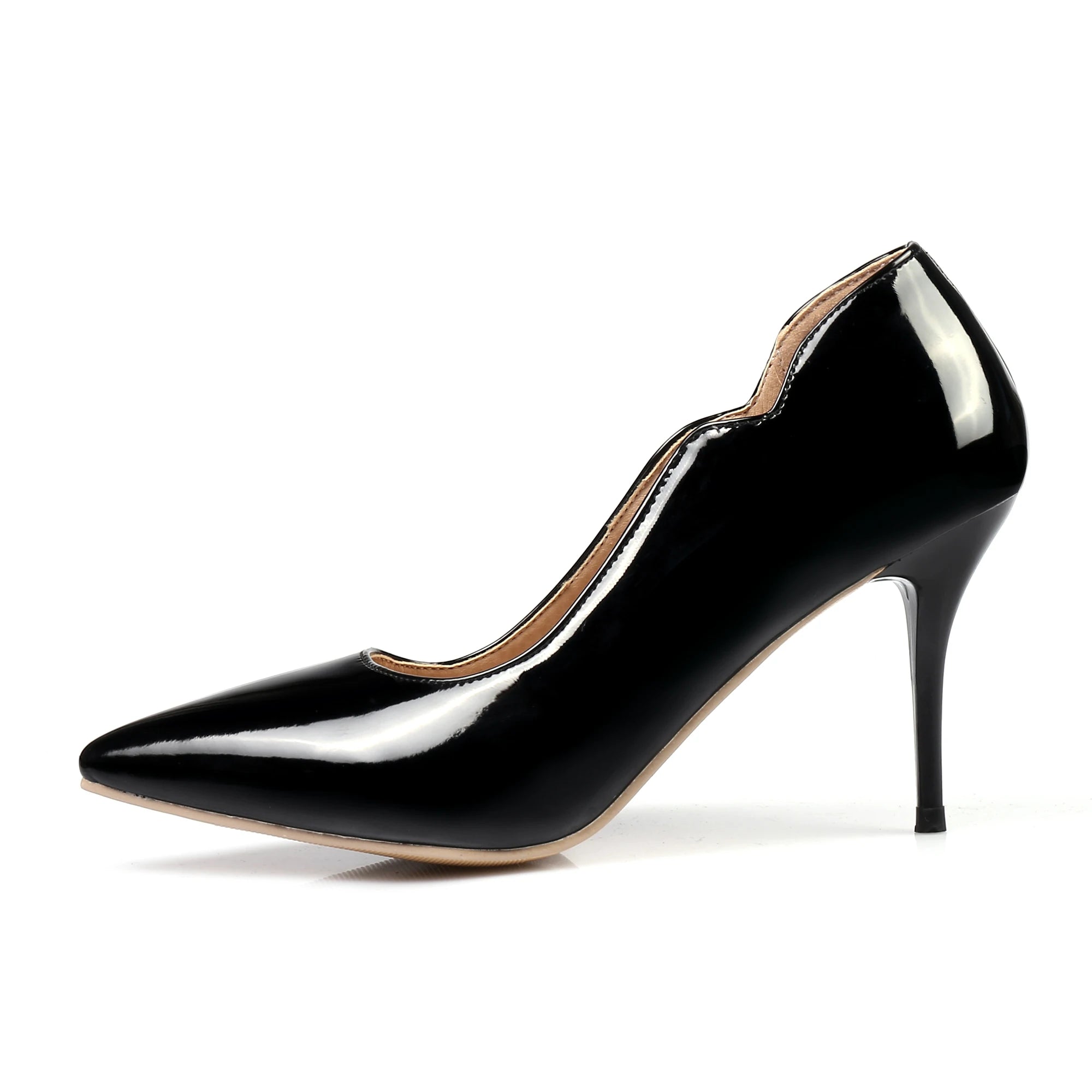 Nude High-Heeled Shoes for Women, Thin Heels, Pointed Toes, Small Size 30, 2024 New Style for Ladies, Elegant Spring and Autumn White Sexy Patent Leather Professional Black Women's Single Shoes, European and American Extra La