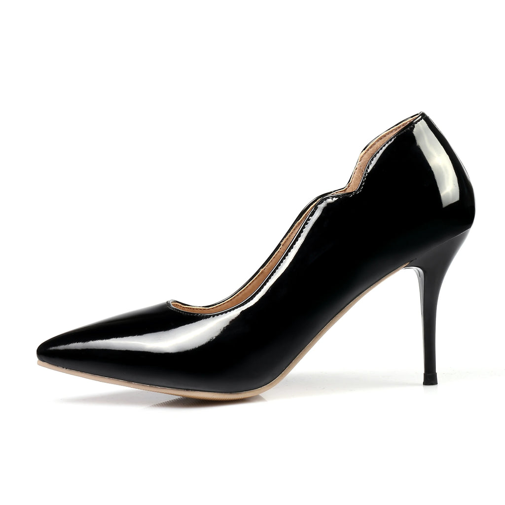 Nude High-Heeled Shoes for Women, Thin Heels, Pointed Toes, Small Size 30, 2024 New Style for Ladies, Elegant Spring and Autumn White Sexy Patent Leather Professional Black Women's Single Shoes, European and American Extra La