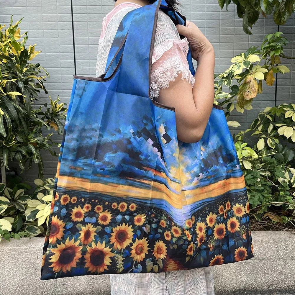 Large Reusable Grocery Shopping Bag Ladies Tote 50lb Fashion Pocket Shoulder Bag Foldable Eco Bag Washable