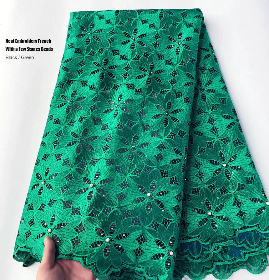 Green French Lace For Men and Women High Quality Embroidered African Couple Tulle Mesh Fabric Traditional Garment Swiss Dress