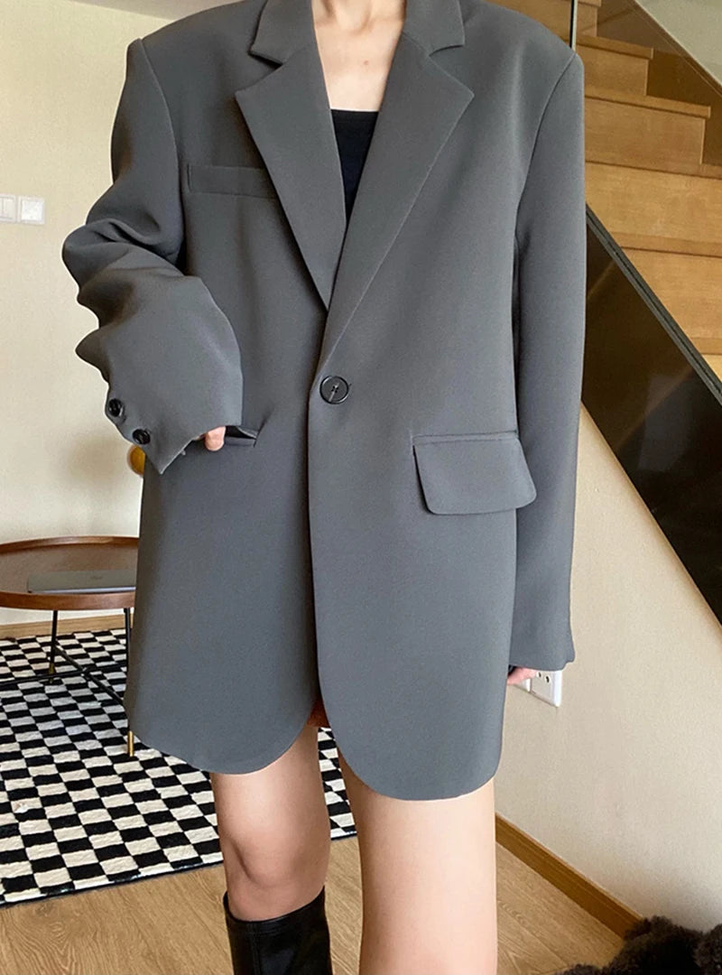 High-End Black Blazers for Women Spring Autumn Korean Chic Single Button Suit Jackets Woman Temperament Office Lady Blazer Coat