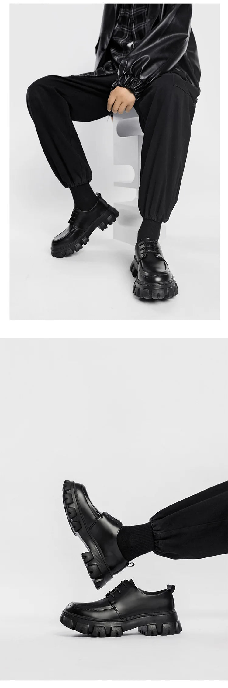 Male Leather Shoes Men 2023 New Chunky Platform Retro Work Shoes Spring Autumn Derby Shoes Highstreet Low Top Man Casual Flats
