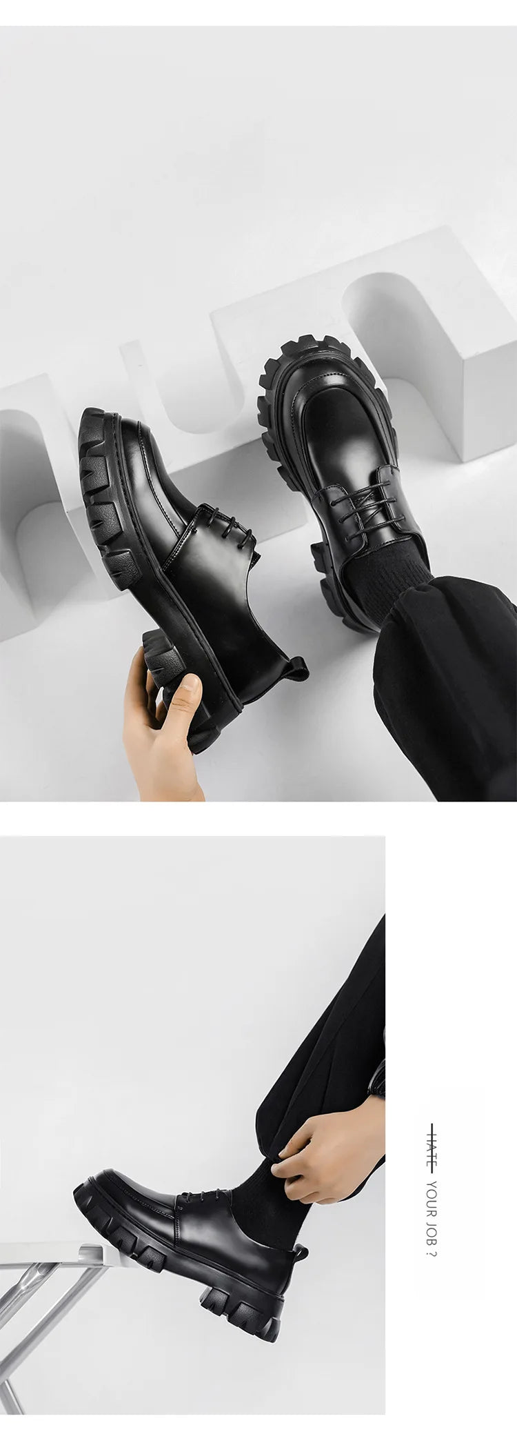 Male Leather Shoes Men 2023 New Chunky Platform Retro Work Shoes Spring Autumn Derby Shoes Highstreet Low Top Man Casual Flats