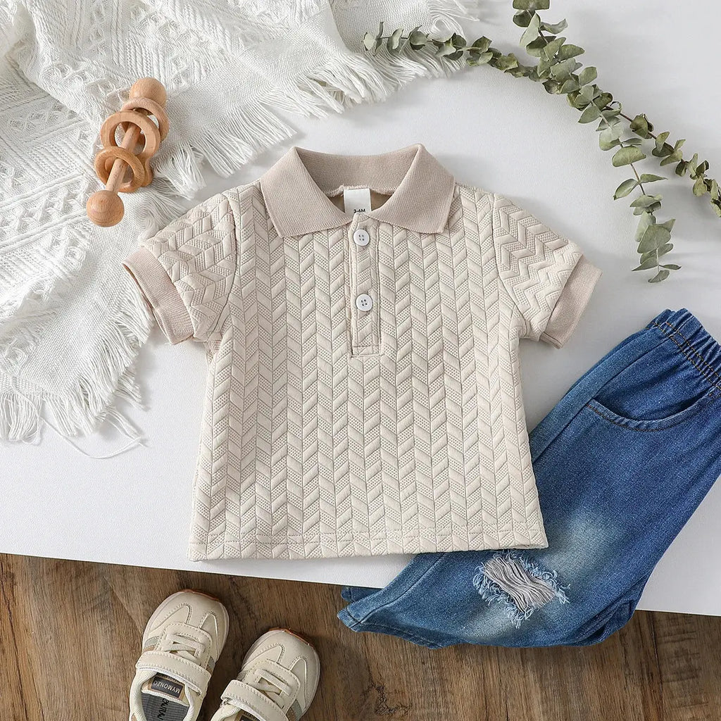 Baby Boys Summer Short Sleeve Solid Turn-down Collar T-shirt For 1-3Y Casual Clothes Wear Tops