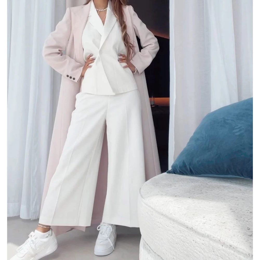 Formal Women's Suits Blazer 3 Piece Pink Jacket White Pants Vest Single Breasted Peak Lapel Fashion Female Clothing Outfits 2025