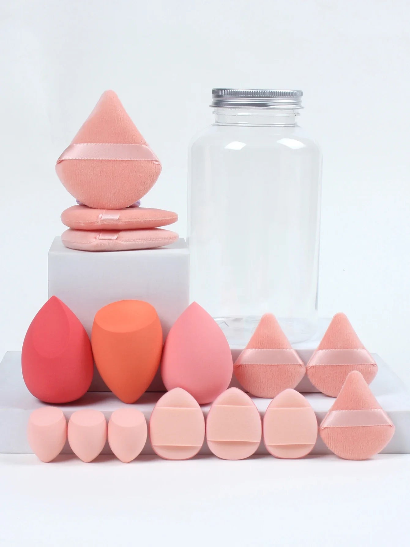 15Pcs Premium Powder Puffs with Storage Jar - Makeup Blending Sponges Set for Face Foundation & Loose Powder Kit