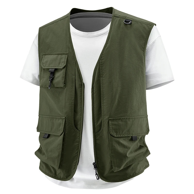 Summer Men Breathable Outdoor Sleeveless Vest Man Multi Pocket Sport Cargo Vest Man Fish Work Safari Vest Waistcoat Big Size 6XL