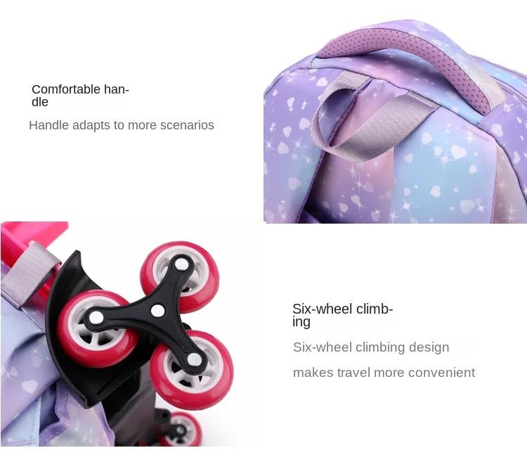 Children School Backpack Set with Wheels Students Bags for Girls Trolley Bag Cute Schoolbag Rolling Wheeled Backpack Child Girl