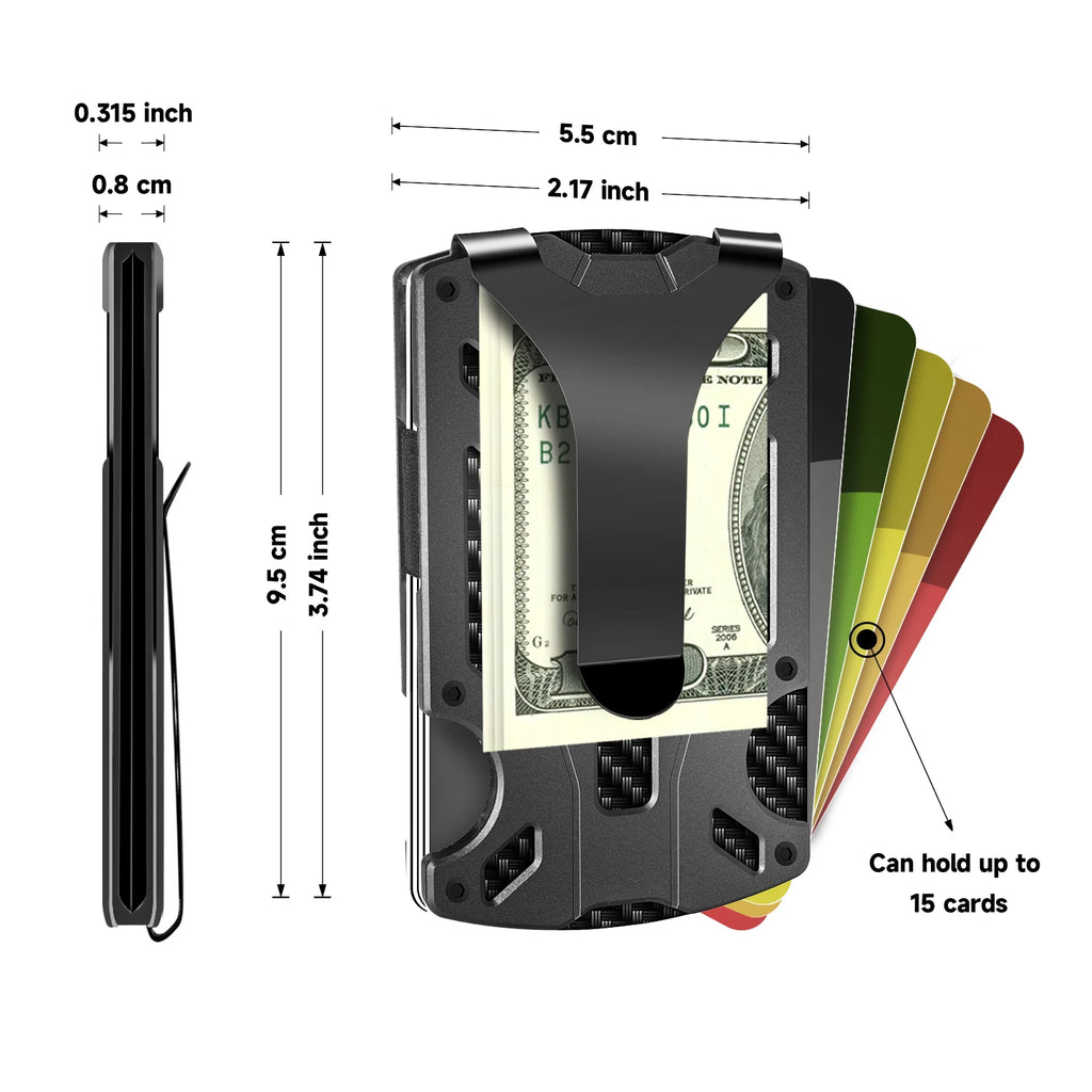 Slim RFID Blocking Metal Wallet for Men & Women with Money Clip Or Cash Strap Scratch Resistant Card Holder