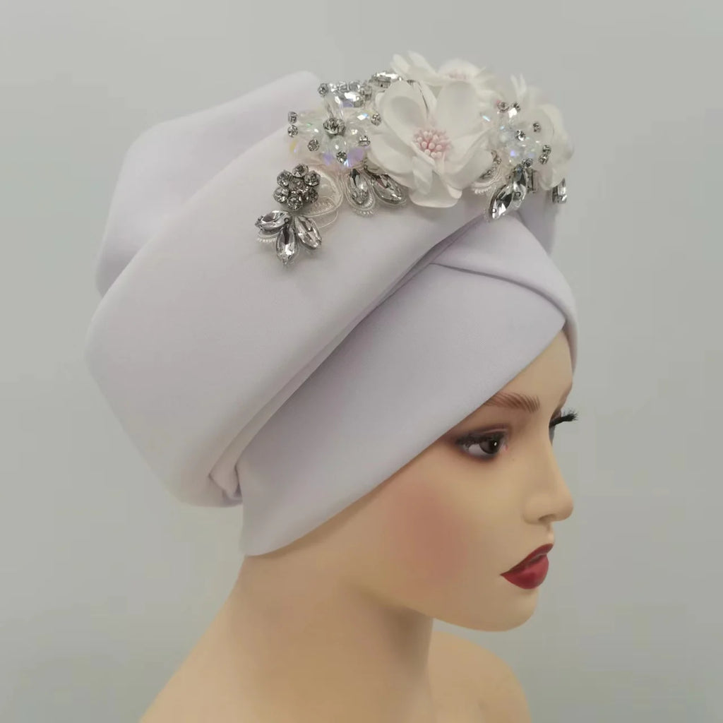 Beaded Nigeria Gele Ready African Headtie Female Head Wraps Party Headpiece Muslim Headscarf Hat Women's Turban Cap with Stones