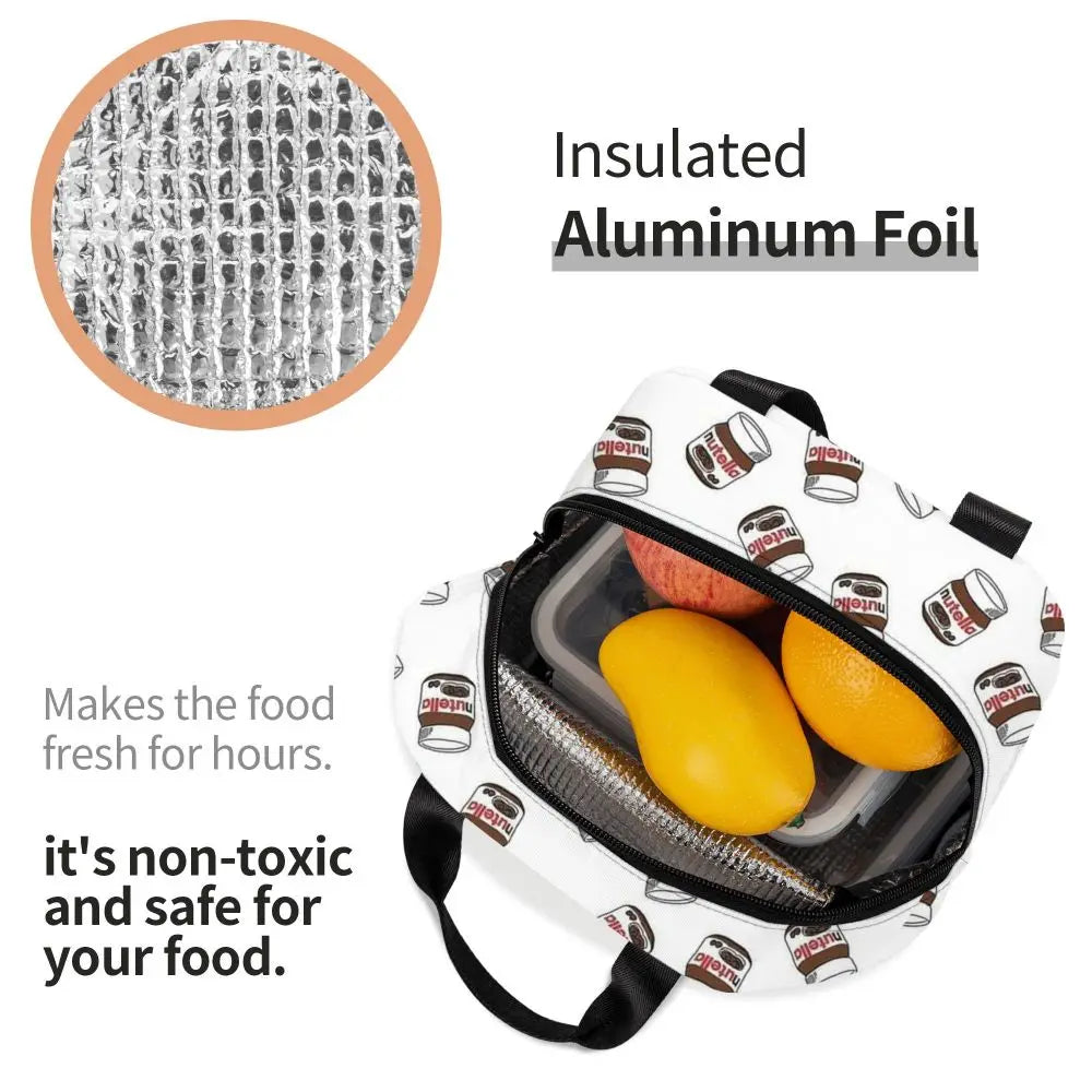 Custom Italy Nutellas Thermal Insulated Lunch Bag Women Portable Lunch Container for Outdoor Picnic Storage Food Box