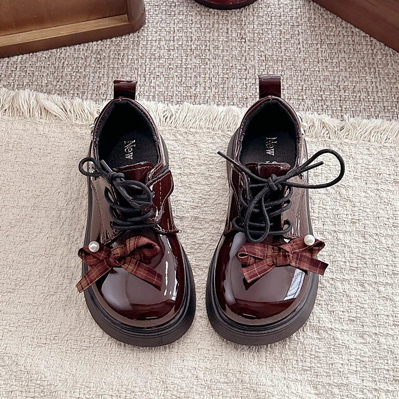 Girl School Perform Shoes Spring Autumn Chic Bow Children Dress Mary Jane Shoes Princess Wedding Party Kids Lolita Leather Shoes