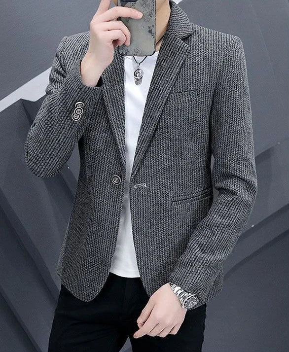 Thin Men's Suit Jackets Single Breasted Male Blazer Coat Brown Slim Fit High Quality Elegant Simple Classic Menswear Clothing
