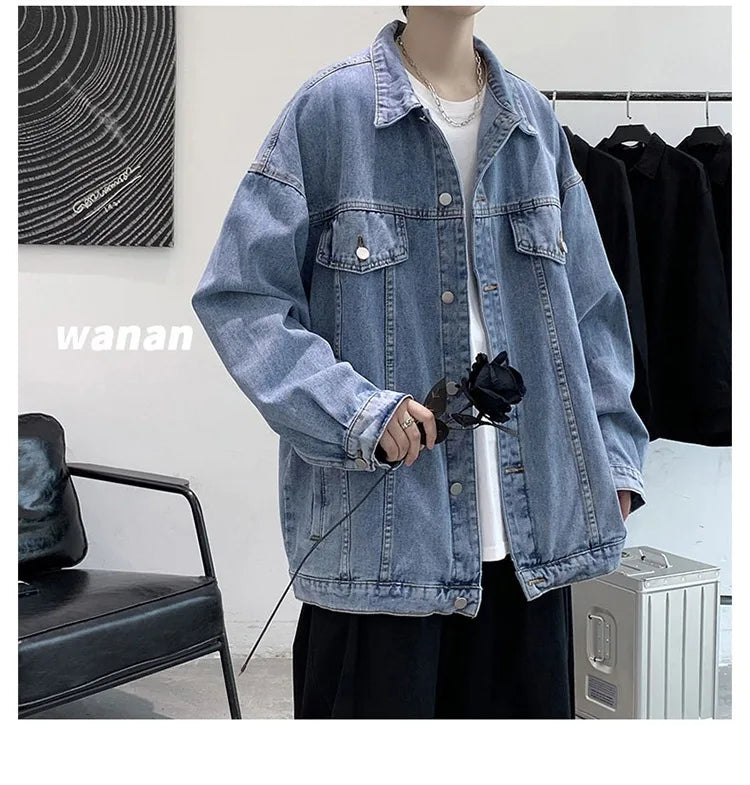 New Men's Vintage Denim Jackets Spring Autumn Handsome Loose Casual Workwear Jacket Fashion High Street Classic Jean Coats Male