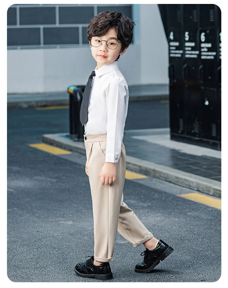 Kids Suit Pant Boys Formal Dress Long Sleeve Shirt Casual Pants Teen Child Solid Color Trousers Baby Toddler Gentlemen Clothes