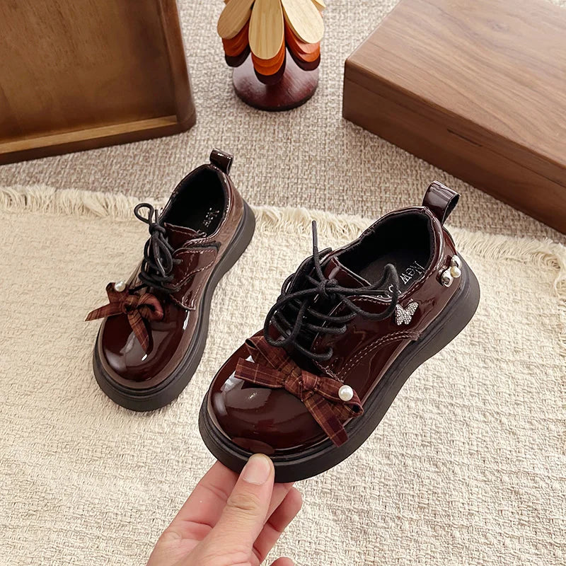 Girl School Perform Shoes Spring Autumn Chic Bow Children Dress Mary Jane Shoes Princess Wedding Party Kids Lolita Leather Shoes