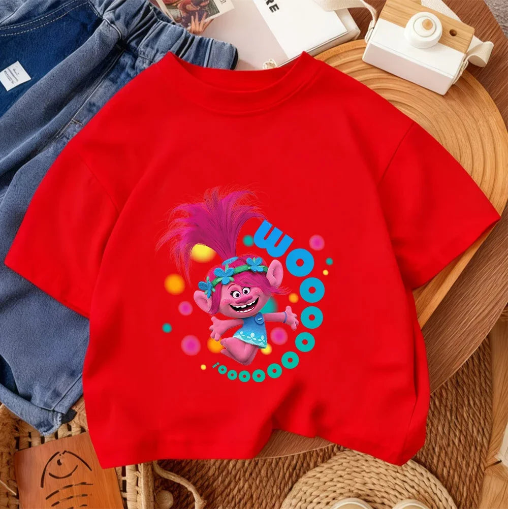 Kids Streetwear T Shirt Trolls Cute Design Summer Fashion Outfit For Boys Girls 3-14Y