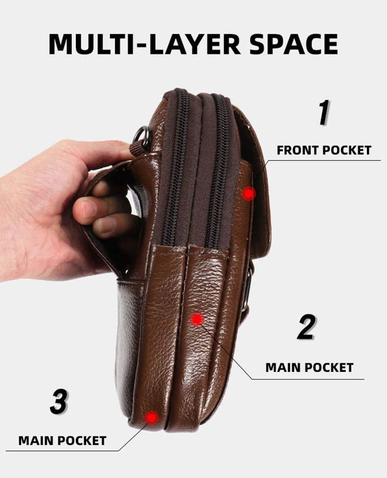 Men's Mobile Phone Waist Bag Outdoor Work Chest Bag PU Cigarette Case Key Chain Wear Belt Backpack Sport Hiking Portable Satchel
