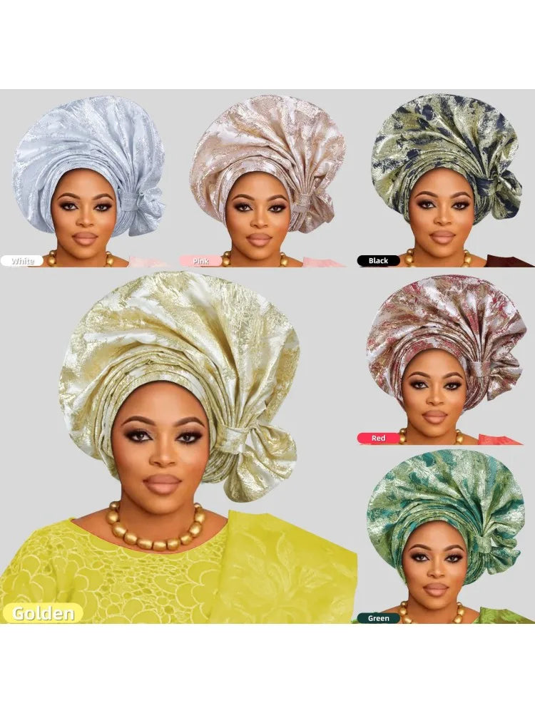 2026 New African Headtie Turban Nigeria Auto Gele Head Wraps Auto Gele Women's Turban Cap Wedding Geles Muslim Head Wraps Bonnet