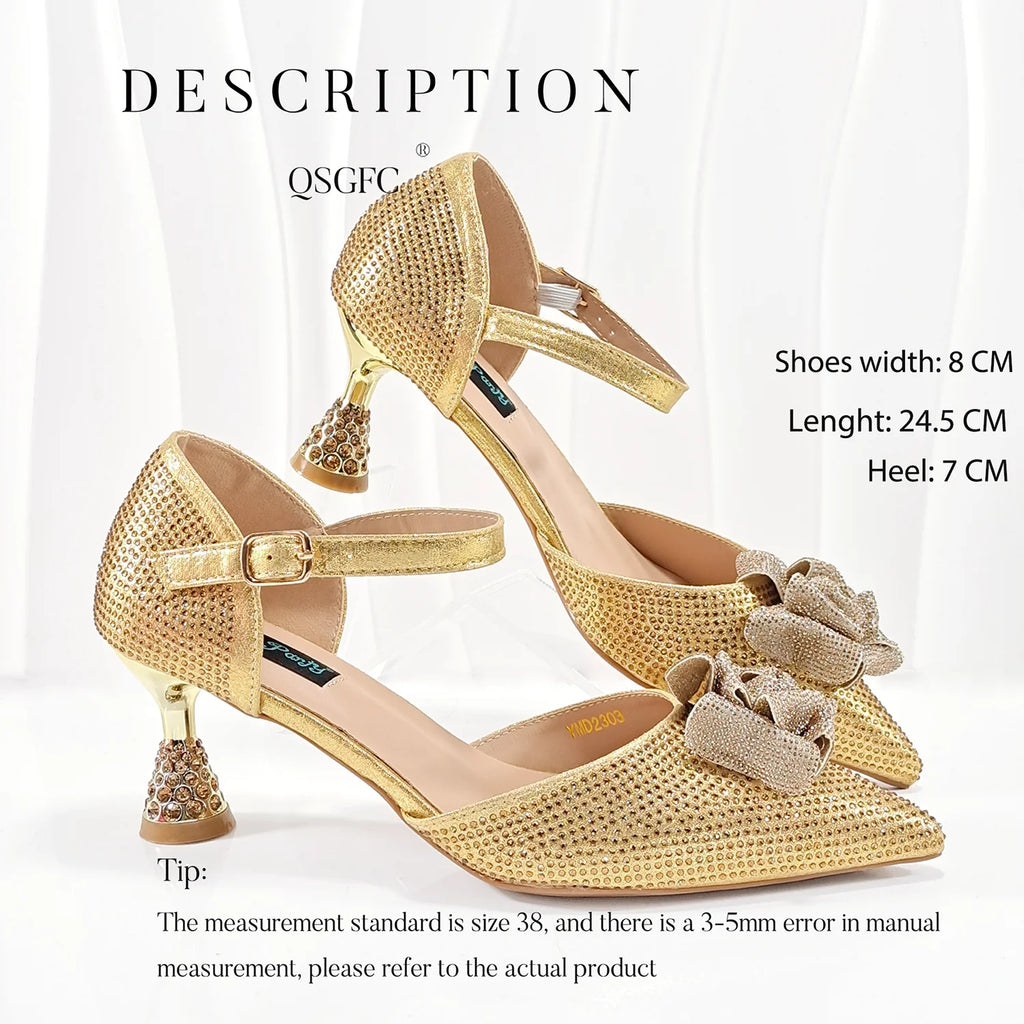 Queena Yan Spot goods Nigeria High Quality Heels Pumps And Bag Handmade Flowers Fashion Design For Nigeria Wedding Party