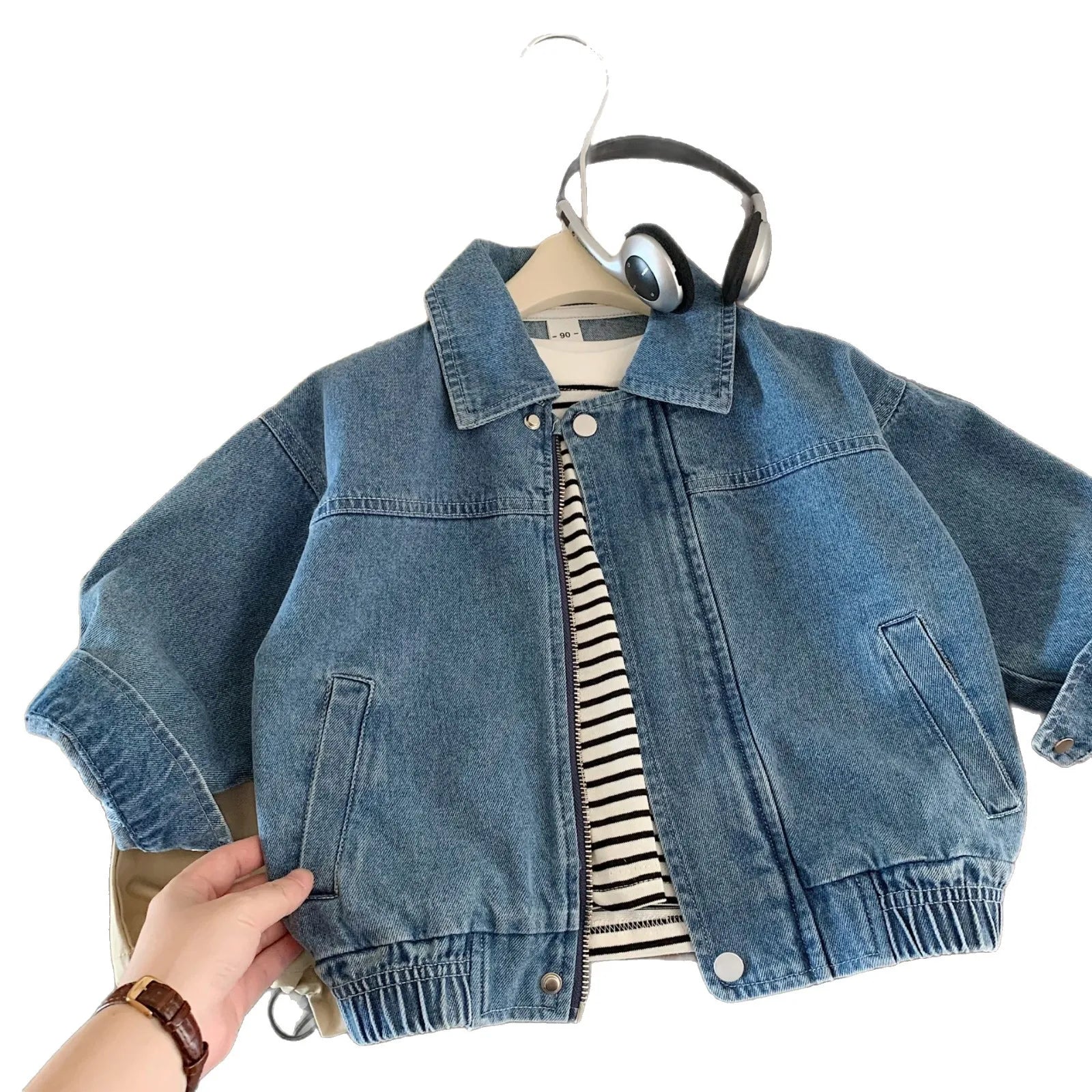 Children's Denim Jacket 2025 Spring/Autumn New with Pocket Boys' and Girls' Cool Jacket Children's Fashionable Clothing