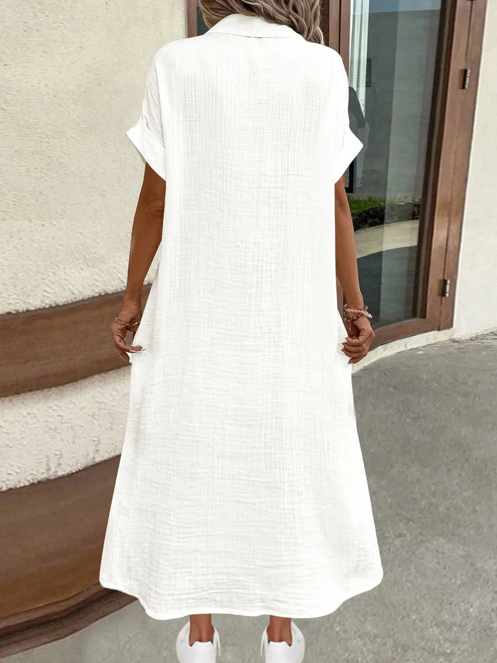 New European and American solid color shirt skirt spring and summer fashionable and comfortable women's short-sleeved long shirt