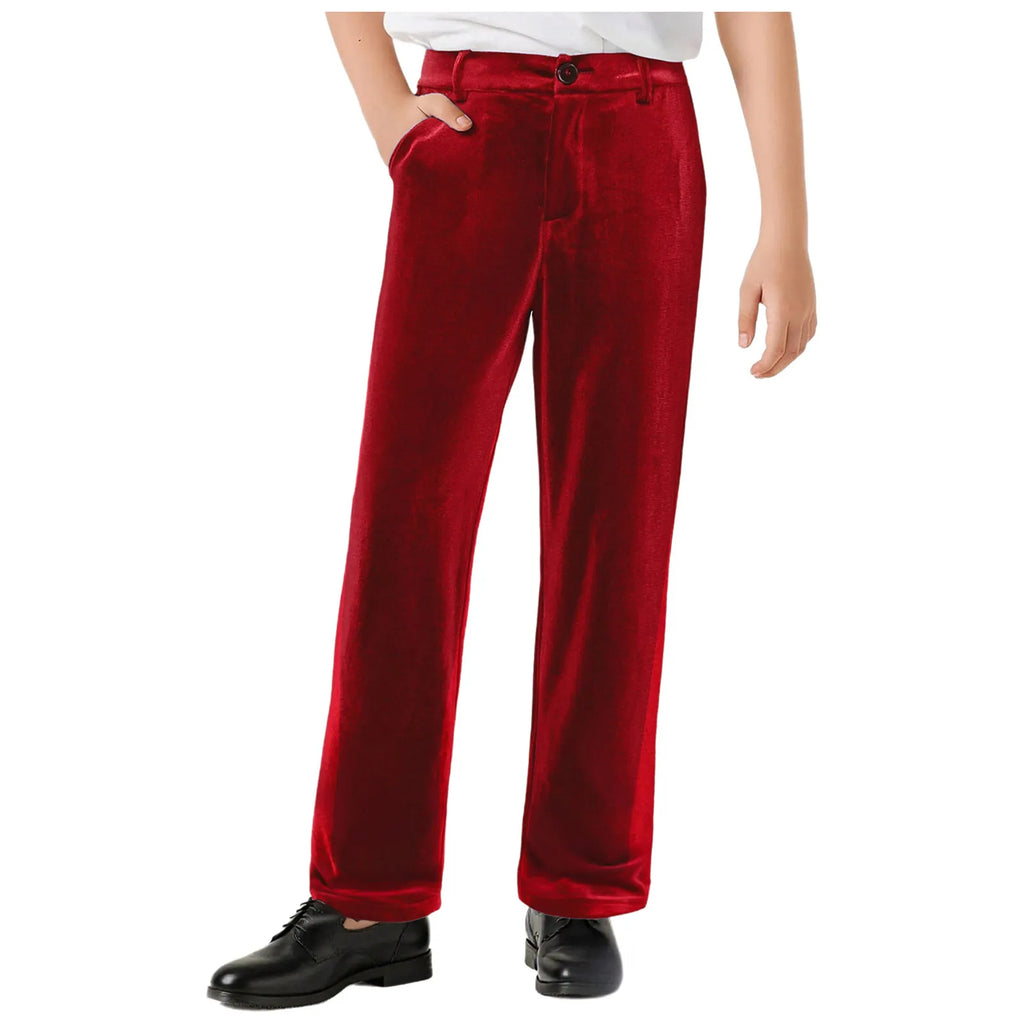 Kids Boys Velvet Pants Gentleman Suit Trousers Christmas Costume Straight Pants for Formal Party Birthday Wedding Child Trousers
