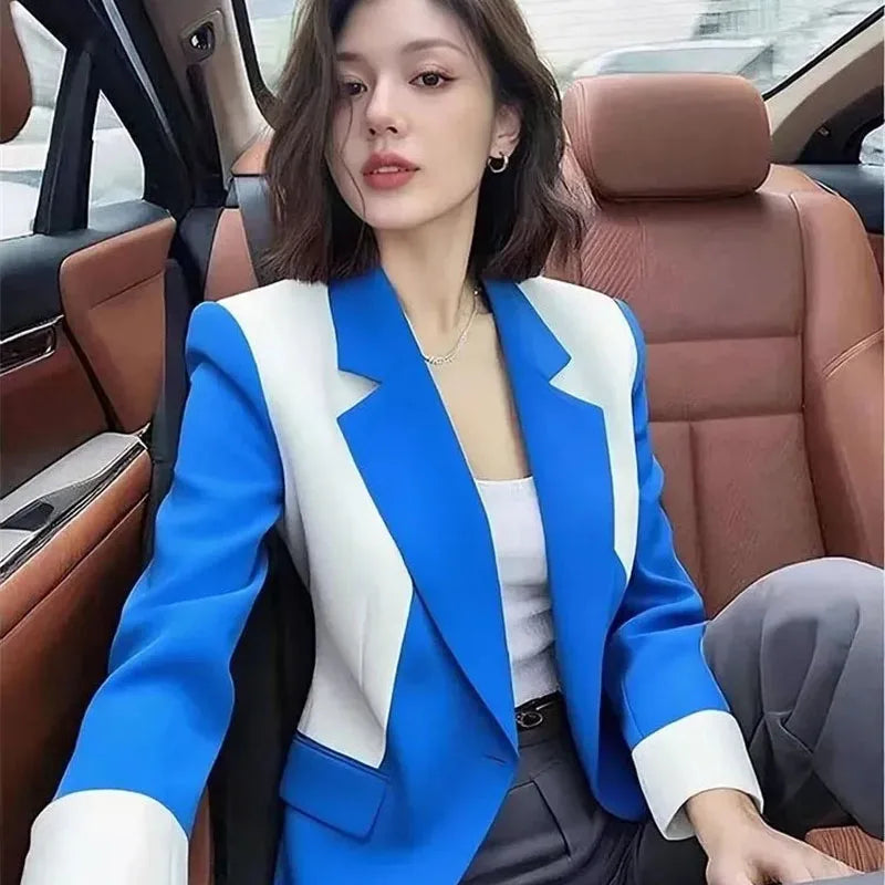 Women's suit jacket Blazer professional suit 2026 spring autumn good-looking design sense blue white contrasting suit coat top
