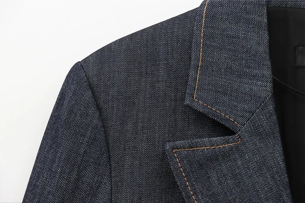 HH Women Denim Blazer Coat Single Breasted Long Sleeve Lapel Suit Jacket With Pockets Female 2025 Spring New Fashion Outwear