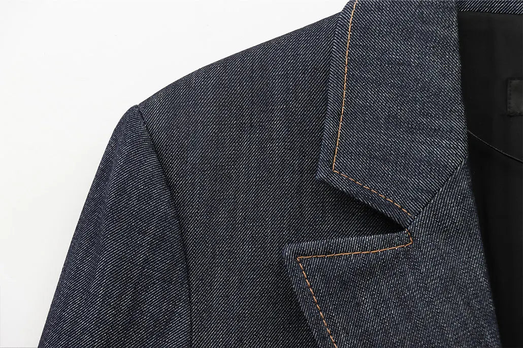 HH Women Denim Blazer Coat Single Breasted Long Sleeve Lapel Suit Jacket With Pockets Female 2025 Spring New Fashion Outwear