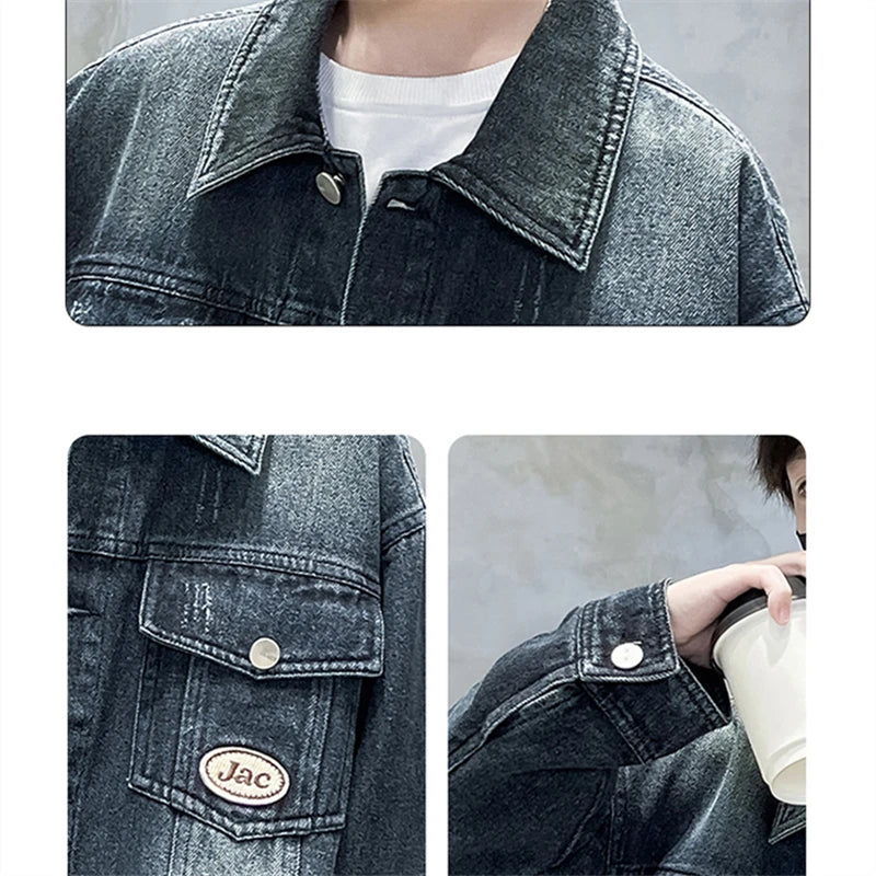 Kids Luxury Clothing Black Blue Denim Jacket for Teenage Boy Spring Autumn Ripped Denim Jacket Coat Child Casual Outfit Age 5-14