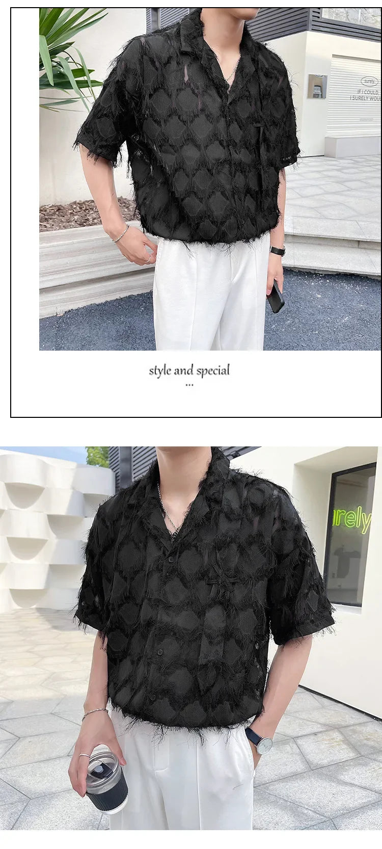 Mature Style Fringed Fringed Design Half-sleeved Shirt for Men's Niche Loose Summer Short-sleeved