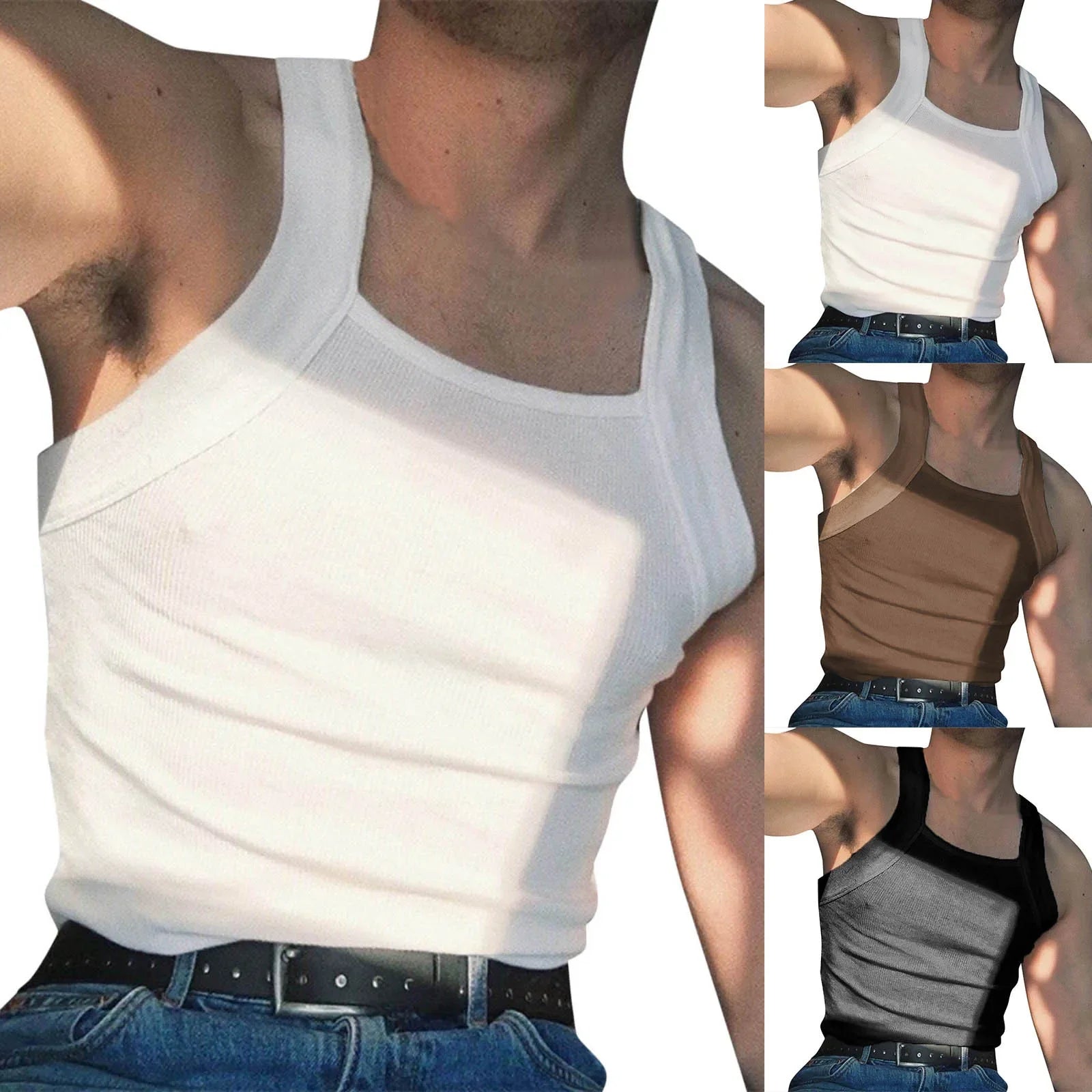 Summer Men's New Solid Color Fashion Sleeveless Shapewear Europe and America Men Sexy Tight Elastic Vest S-4XL