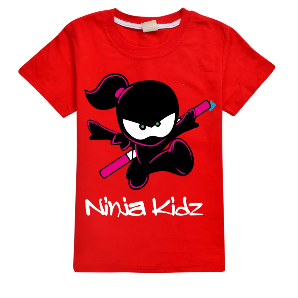 Ninja Kidz Baby Kids Summer Cotton Short-Sleeved T-shirts Children Sweatshirt Cartoon Teenager Tops Boys Girls Tees Clothing