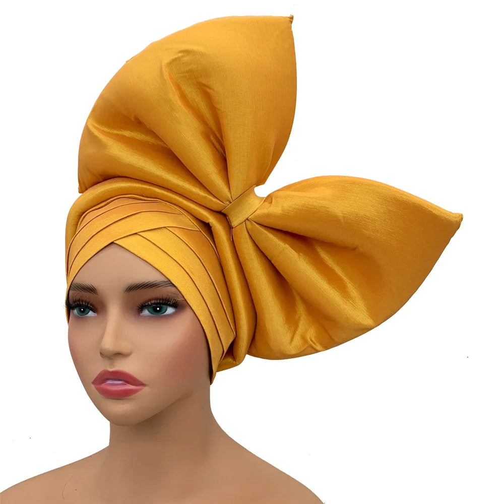 Exaggerated Headpiece African Auto Gele Headtie Nigeria Party Headwear Hat Lady Head Wraps Big Bowknot Turban Cap for Women
