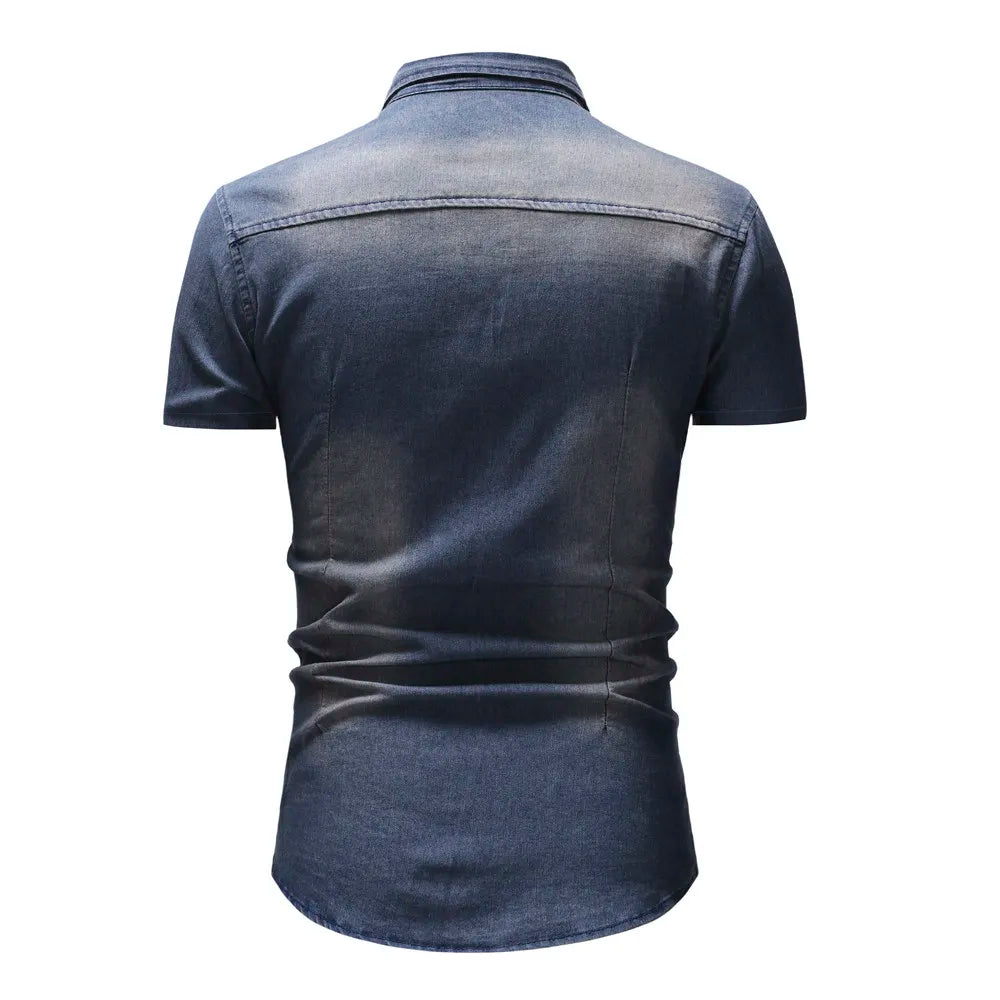 Men's Denim Short Sleeve Shirt Summer American Casual Workwear Style Fashion Jean Shirt Breathable Daily Wear Summer Clothing