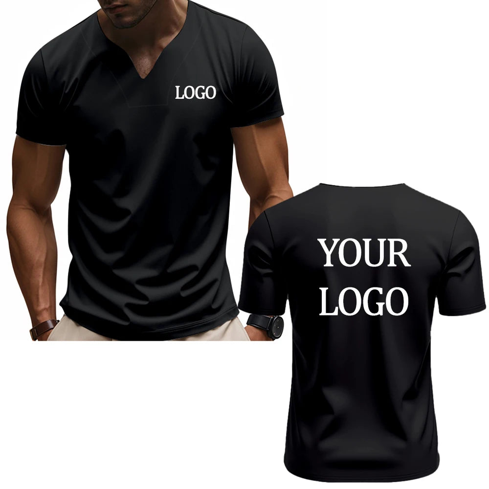 DIY custom printed V-neck T-shirt, fashionable men's short-sleeve T-shirt, stylish elegant casual streetwear top，everyday wear.