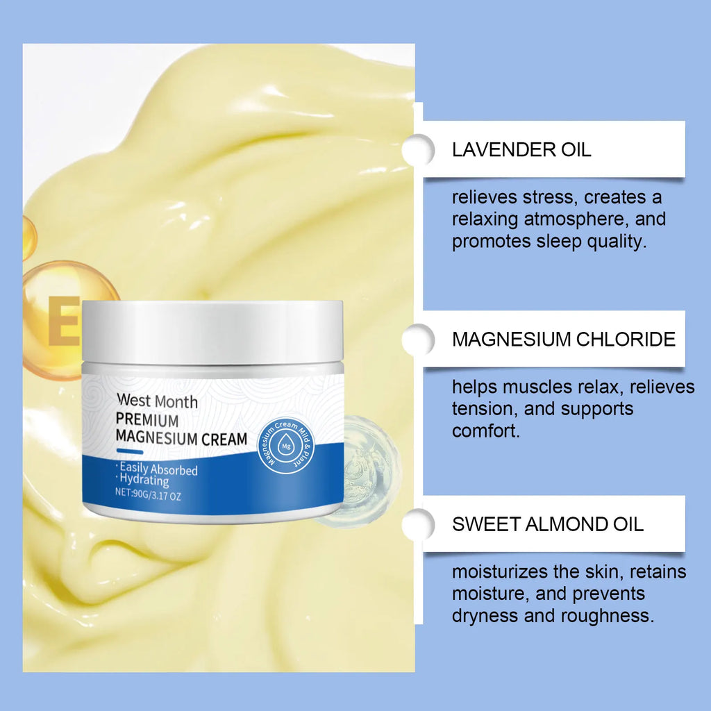 Premium Magnesium Cream Moisturizing and Refreshing Body Lotion with Lavender Fragrance to Care for Sleep 3.17 OZ