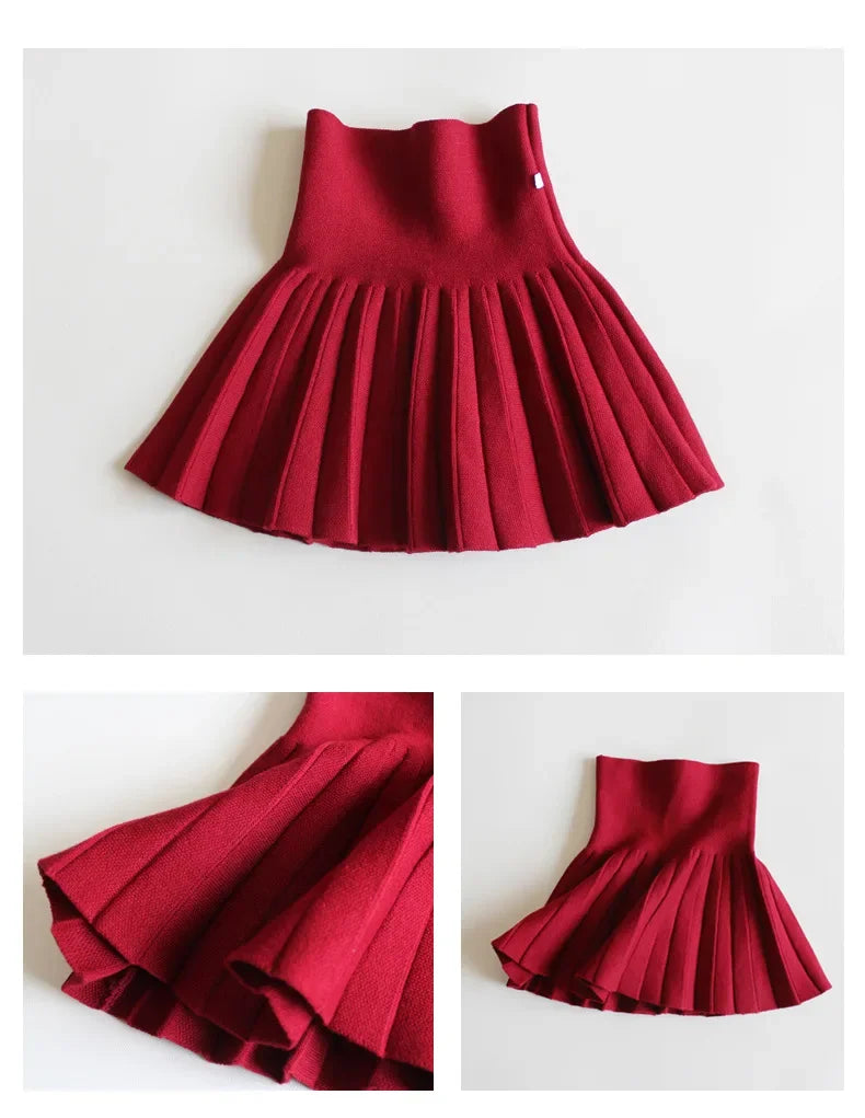 Baby Girls Knit Skirt Autumn Winter Princess Pleated Children School High Waist Mini Tutu Skirts Kids Clothing