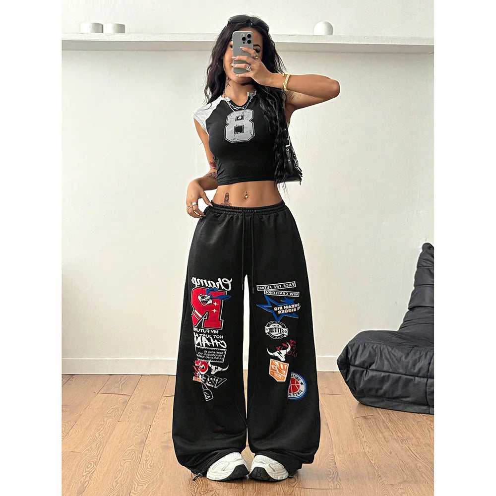 Women's Trousersamerican Jazz Dance Street Dance Wide Leg Pants Y2K Women's Pantsloose Pantswomen's Elastic Pantsautumn