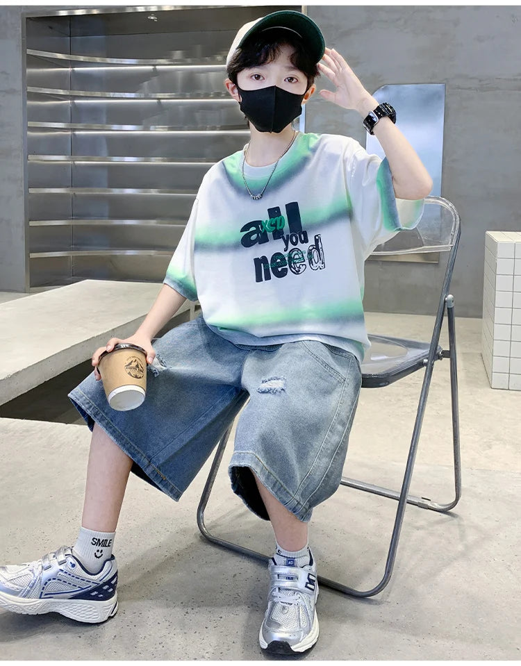 Summer Kids Outfit Sets for Boys Short Sleeve T-shirt Shorts 2PS Clothing Set Tweens Child Tracksuit Top and Bottom Clothes Set