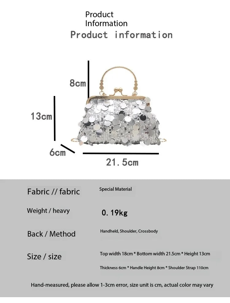 Elegant Sequined Evening Shoulder Bags for Women Solid Color Ladies Clip Chain Crossbody Bag Casual Female Shell Handbags Purse