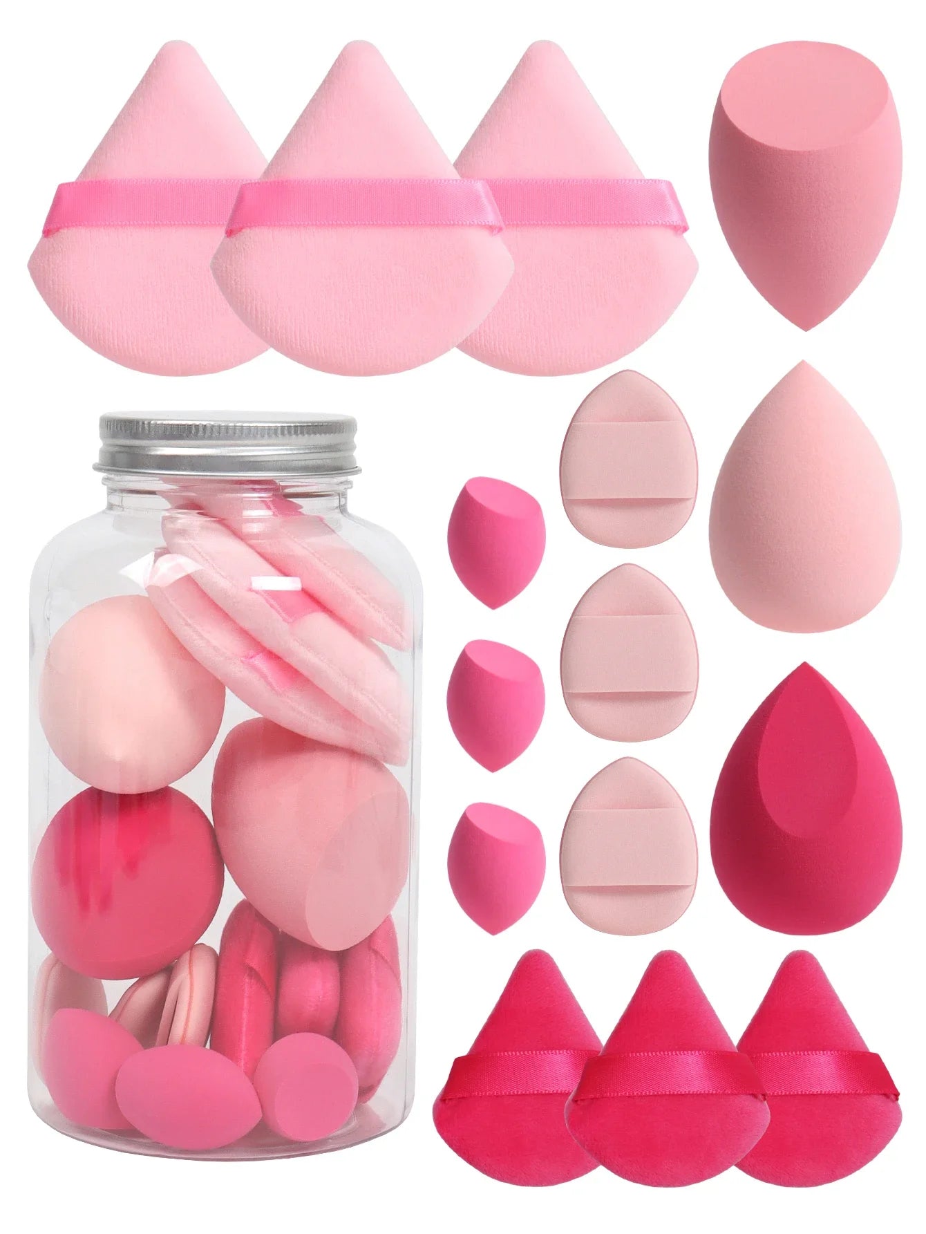 15Pcs Premium Powder Puffs with Storage Jar - Makeup Blending Sponges Set for Face Foundation & Loose Powder Kit
